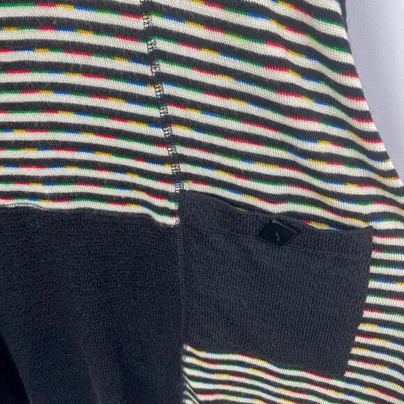 Ali Miles Tunic Sweater Size L Black Rainbow Multi Striped Cowl Neck Pullover - Picture 5 of 11